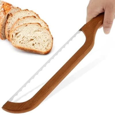 Image of Jokapy Bread Knife Incisive Knives Serrated Edge 10in Stainless Steel with Ergonomic Wooden Handle Ideal for Cutting Crusty Bread, Cake, Pastry &amp; Hard shelled Fruit