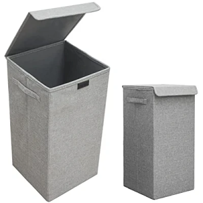 Image of DuneDesign Set of 2: 50L Laundry Basket with Lid 30x30x60 Hamper Narrow Washbox Dirty Clothes Grey Washing for Large Bin Bedrooms