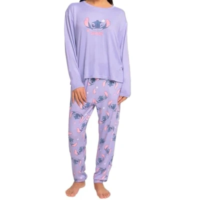 Image of Disney Womens Pyjamas Lilo And Stitch PJs For Women Ladies Long Sleeve Purple XL