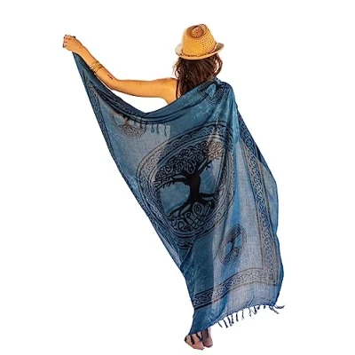 Image of NELUHA Women&#039;s Sarong Scarf with Holder Pareo Wrap Towel Dress Skirt Beach XXL Cloth Men Women, Tree Blue, 200x150cm