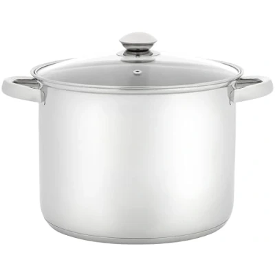 Image of Judge Essentials Polished Stainless Steel Stock Pot with Lid, 8.5L, 24cm Large Induction Pot, Suitable for All Hob Types, Oven and Dishwasher Safe