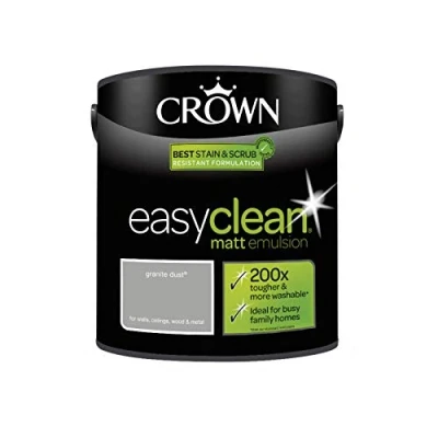 Image of 2.5L CROWN Easy Clean MATT Emulsion Multi Surface Paint That can be Used on Walls, Ceilings, Wood and Metal. Stain &amp; Scrub Resistant Formula Granite Dust