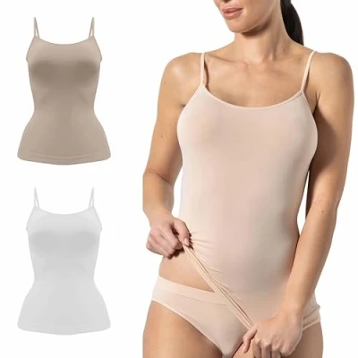 Image of Risalti Tank Tops Women Spaghetti Bamboo 2Pcs Womens Vest Tops, Ladies Summer Women&#039;s Clothes Made in Italy White