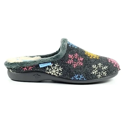 Image of Lunar Juniper Grey Mule Slippers Soft Textile Upper, Cushioned Insole, Slip On Comfort House Shoes with Non Sole, Casual Everyday Footwear 7
