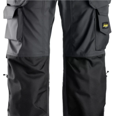 Image of Snickers Floorlayer Holster Pockets Trousers, Rip Stop Steel Grey/Black Waist 33&quot; Inside leg 37&quot;