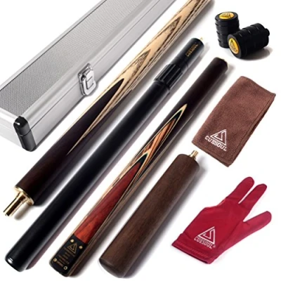 Image of CUESOUL 57&quot; Handcraft 3/4 Jointed Snooker Cue with 2 Extension Packed in Aluminium Case D308