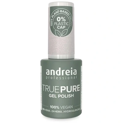 Image of Andreia Professional Hema Free Gel Polish TRUE PURE 21 and 100% Vegan for Sensitive Nails Semi Permanent UV LED Soak Off Nail Varnish Colour T03 White with Glitter 10.5ml
