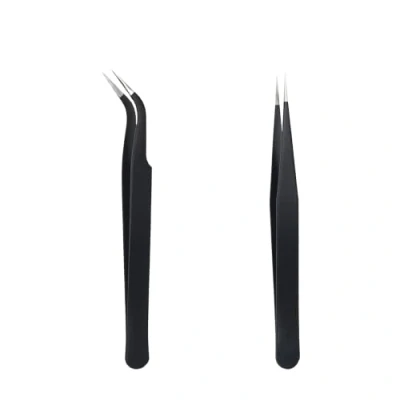 Image of Tweezers, 2Pcs Eyelash Extension Straight and Curved Tip Stainless Steel Tweezers Kit, for DIY, Nail Art, Craft, Extensions