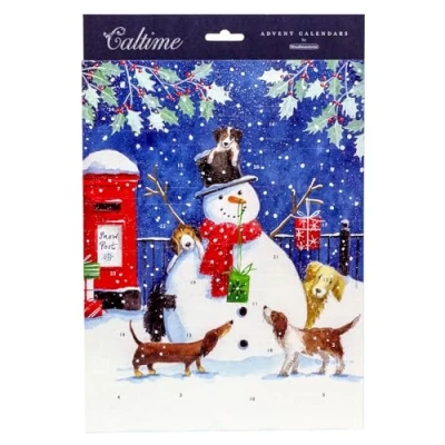 Image of Snowman Christmas Advent Calendar Dog Traditional Picture Paper 32.5x24.5cm