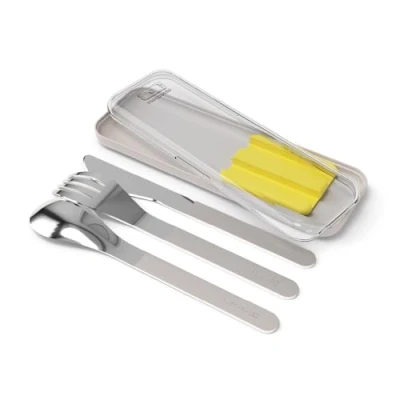 Image of MONBENTO MB Slim Box Nomad Cutlery Yellow Lunch Set with Case for Original Square and Sense Bentos Outdoor Nomadic Meals Fork Knife Spoon