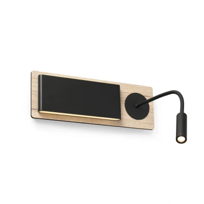 Image of Mood Wood Wall Lamp Black With Reader 2x 3W