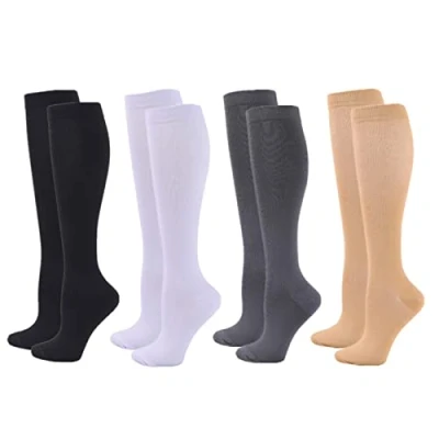 Image of Compression Socks for Women Men, 4 Pairs 20 25mmHg Flight Stockings Sport, Athletic, Edema, Diabetic, Varicose Veins, Travel, Pregnancy, Nursing (XXL, Black Skin White Grey)