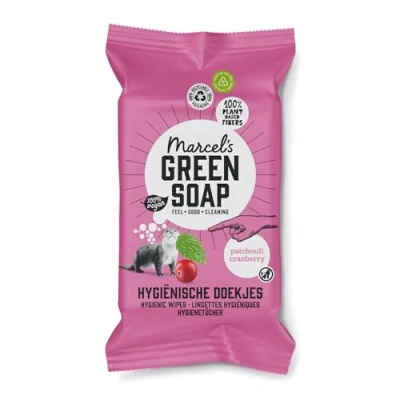 Image of marcel&#039;s green soap Hygienic Moist Cleaning Wipes Pack of 60 Patchouli &amp; Cranberry Plant Based Environmentally Friendly Pink