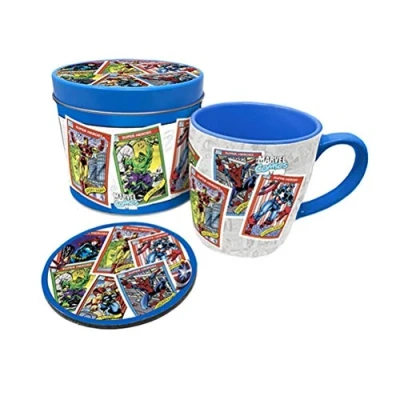 Image of Pyramid International Marvel Comics Mug and Coaster Gift tin Set Collectors Cards Official One Size