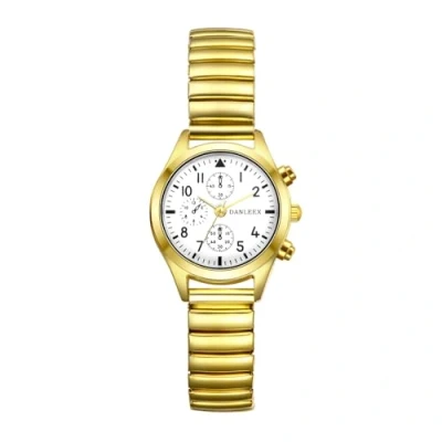 Image of JewelryWe Polished Elastic Wrist Watch: Men&#039;s Women&#039;s Stainless Steel bracelet Watch with Fake Qudrantini Gold Colour Large Number, Pair,