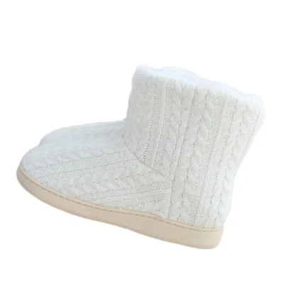 Image of Rojeam Winter Boots Home Slippers Knitted Women Men Booties Plush House Shoes Indoor Outdoor, White, 4/5 UK