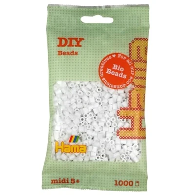 Image of Hama Midi Bio Beads Bag Approx. 1000 Fuse 5mm Craft Mosaic Decoration Arts &amp; for Creative Children Ages 5+ White