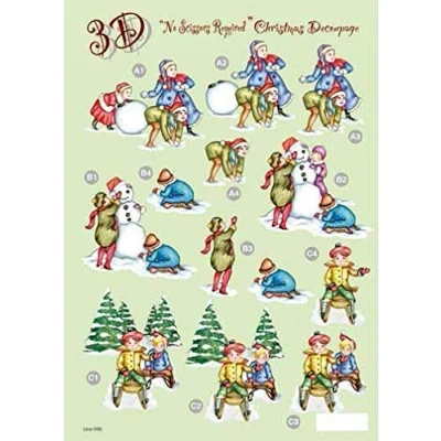 Image of Craft UK Die Cut Decoupage Sheet Christmas Children Snow Scenes #508