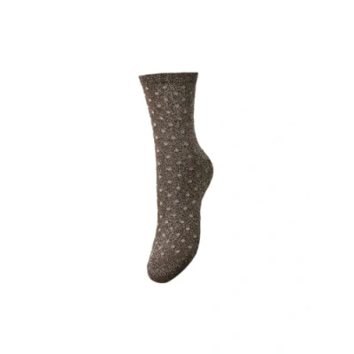Image of PIECES Women&#039;s Pcsebby Glitter Long Pattern Noos Bc Socks, Morel/Detail: Small dots in Taupe Grey, One Size
