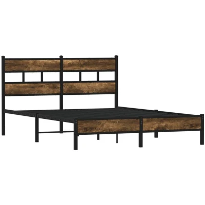 Image of vidaXL Bed Frame with Headboard 140x190 cm Metal and Engineered Wood Smoked Oak Extra Storage Modern Style