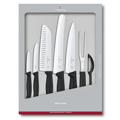 Image of Victorinox Swiss Classic Kitchen Knife Set, Set of 7, Extra Sharp Blade, Stainless Steel, Black