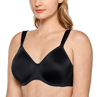 Image of Delimira Women&#039;s Non Padded Minimiser Bras Full Coverage Seamless Underwire Plus Size Smooth T Shirt Bra Black 42G