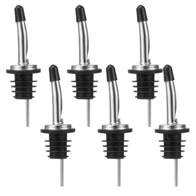 Image of Acooruiteng Bottle Pourers for Spirits Freeflow Spirit Stainless Steel Oil Pourer Spout Speed Wine with Rubber Dust Caps Pours Liquor Vinegar Syrup or Olive 6Pcs