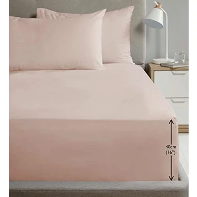 Image of Rapport Luxury Super Soft Percale Plain 16&quot; Deep Double Blush Fitted Sheet