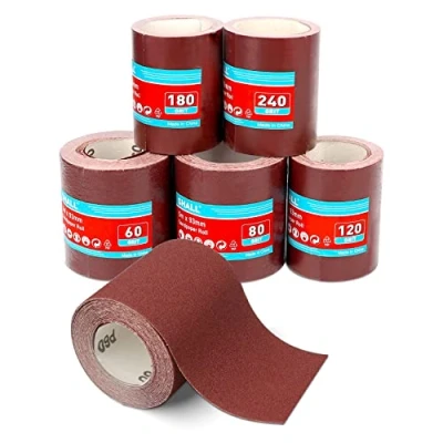 Image of SHALL Sandpaper Roll Set 5 Rolls, 9.3cm x 5m, Aluminum Oxide for Woodworking, 60/80/120/180/240 Grit, Aluminium Abrasive Sanding Paper, Sanding, Polishing and Rust Removal
