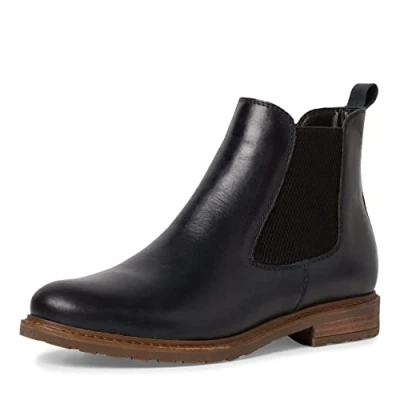 Image of Tamaris Women Chelsea Boots, Ladies Ankle Boots,Low Boots,Half Boots,Bootie,Slip Boot,Flat,Navy Leather,39 EU