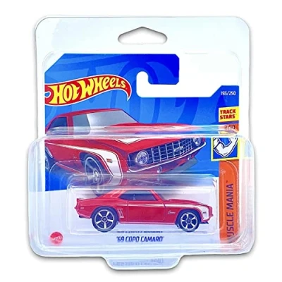 Image of Hot Wheels &#039;69 COPO Camaro (Red) 2/10 Muscle Mania 2022 193/250 (Short Card) *** COMES IN A KLAS CAR KEEPER PROTECTIVE COLLECTORS CASE HCV68