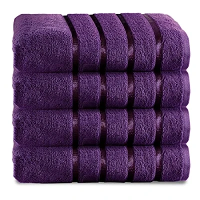 Image of GC GAVENO CAVAILIA Hand Towels For Bathroom 4 Piece Egyptian Cotton 500 GSM Quick Dry &amp; Water Absorbent Towel Gym Spa, Aubergine