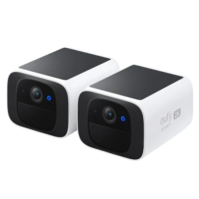 Image of eufy Security S220 SoloCam Solar Camera Outdoor Wireless, Continuous Power, 2K Resolution Home Camera, 2.4 GHz Wi Fi, No Monthly Fee, HomeBase 3 Compatible (2 pack)