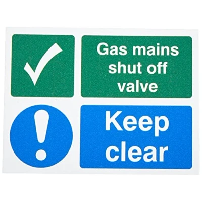Image of Seco Gas Mains Shut Off Valve Sign, 100mm x 75mm 1mm Semi Rigid Plastic