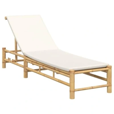 Image of vidaXL Bamboo Sun Lounger with Cushions 55 x 199 30 cm in Bamboo, Lounge, Chaise Longue, Longue