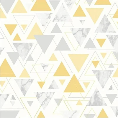Image of Triangle Geometric Metallic Wallpaper Yellow Grey Silver Marble Pastel Y�L