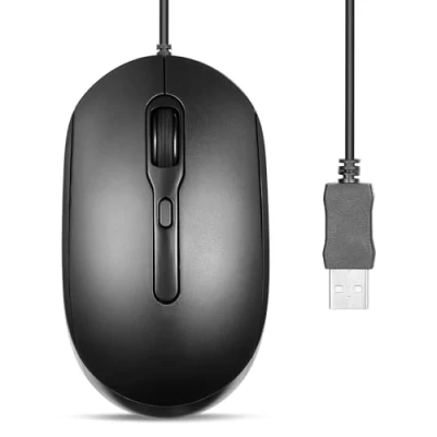 Image of perixx PERIMICE 222 Wired Optical Mouse, Ergonomic Design, Silent Clicks, 5.9 Ft Cable, Adjustable DPI 1200/1600/2000, Black (USB A, Black)