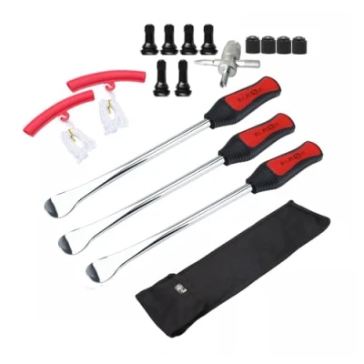 Image of Dr.Roc Tire Spoon Lever Dirt Bike Lawn Mower Motorcycle Changing Tools with Durable Bag 3 Irons 2 Rim Protectors 1 Valve Stems Set TR412 TR413