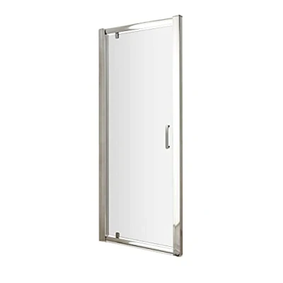 Image of nuie AQHD90H3 Pacific Modern Bathroom Easyfit Shower Hinged Door, 6mm Toughened Safety Glass and Round D Handle, 900mm, Polished Chrome