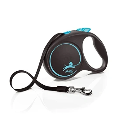 Image of Flexi Black Design Tape Blue Large 5m Retractable Dog Leash/Lead for dogs up to 50kgs/110lbs