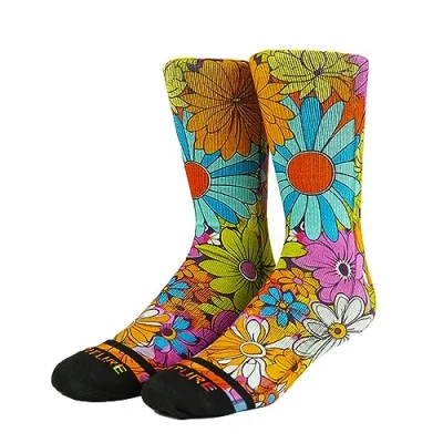 Image of Venture Flower Power Socks, Ultra Soft &amp; Cute Floral Colorful Socks with Reinforced Heel Toe, Terry Sole Arch Support, Men and Women Size S/M