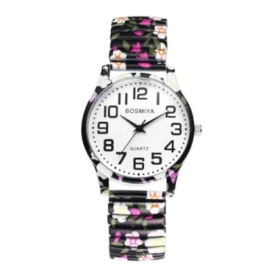 Image of JewelryWe Women&#039;s Stretch Band Watches: Easy Reader Analog Quartz Elastic Watch Casual Floral Expansion Wristwatch for Christmas