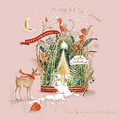 Image of Baby Girl&#039;s 1st Christmas Curious Inksmith Card Xmas Greeting Cards X14957IJ