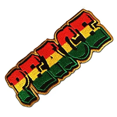 Image of Reggae Peace Iron on Patches Adhesive Emblem Stickers Appliques, Size: 3.74 x 1.57 inches