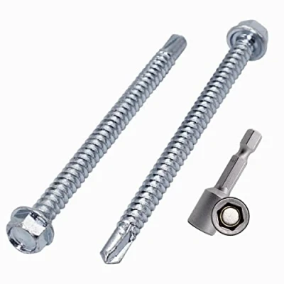 Image of (Pack of 100 pcs) DIN 7504 K Zinc Plated Steel 5.5 x 75 mm Screws, Self Drilling Sheet Metal Screw, Hex Washer Head, Tapping (100, mm)