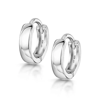 Image of Amberta Fine 925 Sterling Silver Pair of Round Hinged Hoops Sleeper Earrings Diameter 10 20 45 65 mm (10mm)