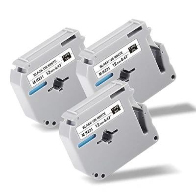 Image of UNOKA Compatible for Brother PTouch M Tape 12mm K231s K231 MK231 M231 Black on White x 8m P Touch PT M95 65 90 PT70 85 80 55 70, 3 Pack