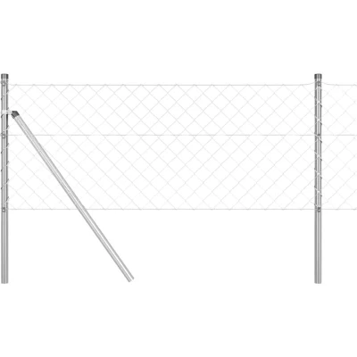 Image of vidaXL Chain Link Fence with 7 Posts 0.8x10 m Galvanised Steel