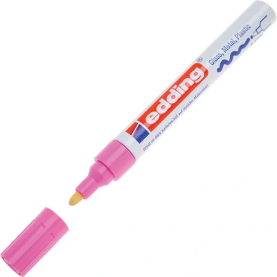 Image of edding 750 gloss paint marker pink 1 round nib 2 4 mm pen for glass, pebbles, wood, plastic, paper waterproof, high coverage
