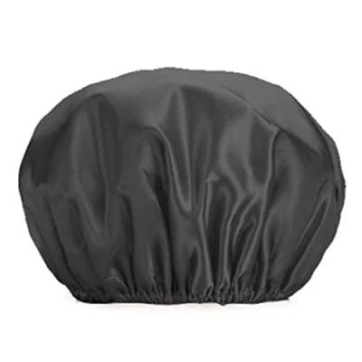 Image of Double Layer Shower Cap, Women/Men Reusable Hat Waterproof EVA Elastic Bath Cap for Long Hair Protection (Black)